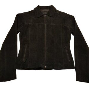 Black Suede 100% Leather Jacket Women Suzy Shier Small Vintage